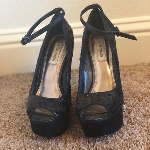 Steve Madden Black Sequin Wedges